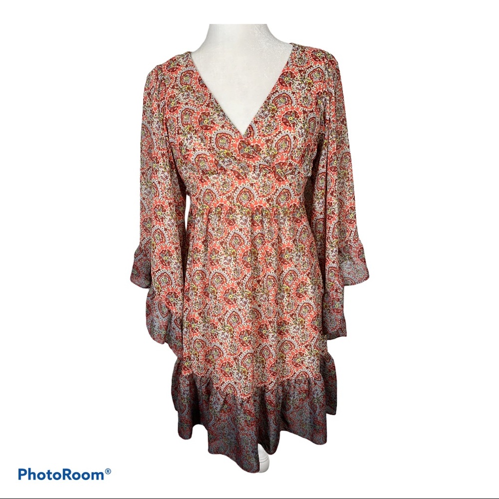 Betsey Johnson Pink Paisley Boho Mini Dress Flutter Sleeve Cottagecore 4 - Picture 5 of 9
